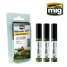 MIG Mechas Green Tones Oilbrusher Paint Set (3 Colors) 10ml Bottles