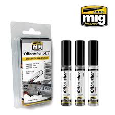 MIG  Bright Metal Oilbrusher Paint Set (3 Colors) 10ml Bottles