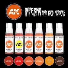 AKI Inferno & Red Models 3G Acrylic Paint Set (6 Colors) 17ml Bottles