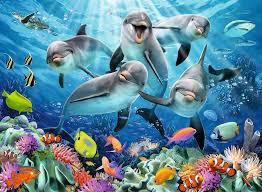 RAVENSBURGER 500-PIECE PUZZLE Dolphins in the Coral Reef