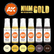 AKI Non-Metallic Metal Gold 3G Acrylic Paint Set (6 Colors) 17ml Bottles