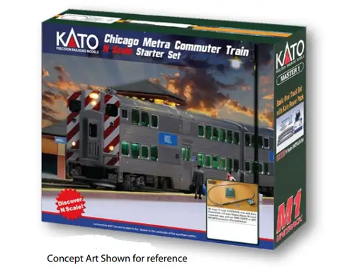 KATO N F40PH Chicago Metra “City of Chicago”, Gallery BiLevel Commuter Train Starter Set