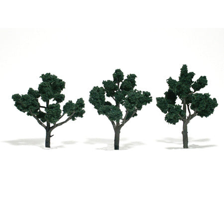 WOODLAND SCENICS  Ready Made Tree, Dark Green 4" to 5" (3)