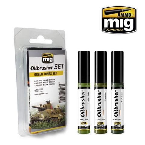 MIG Green Tones Oilbrusher Paint Set (3 Colors) 10ml Bottless