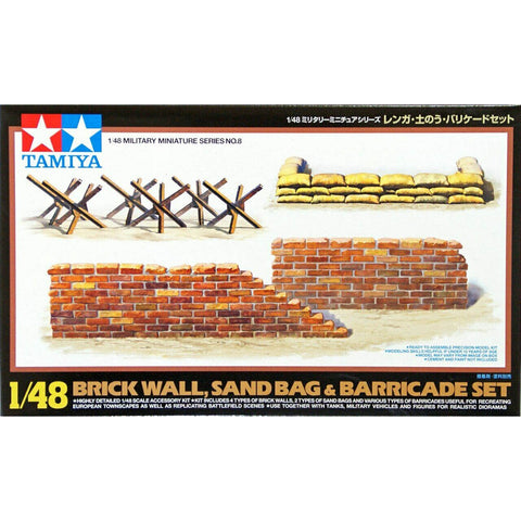 TAMIYA 1/48 Brick Wall, Sand Bag & Barricade Set