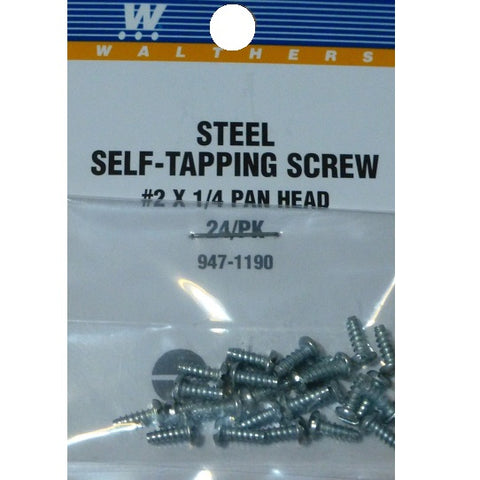 WALTHERS #2 Self-Tapping Steel Sheet Metal Screws pkg(24) -- 1/4 x .088" .64 x .22cm