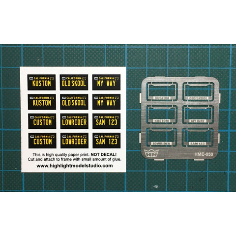 HMO 1/24-1/25 License Plate Frames (6) & Printed Plates (12)